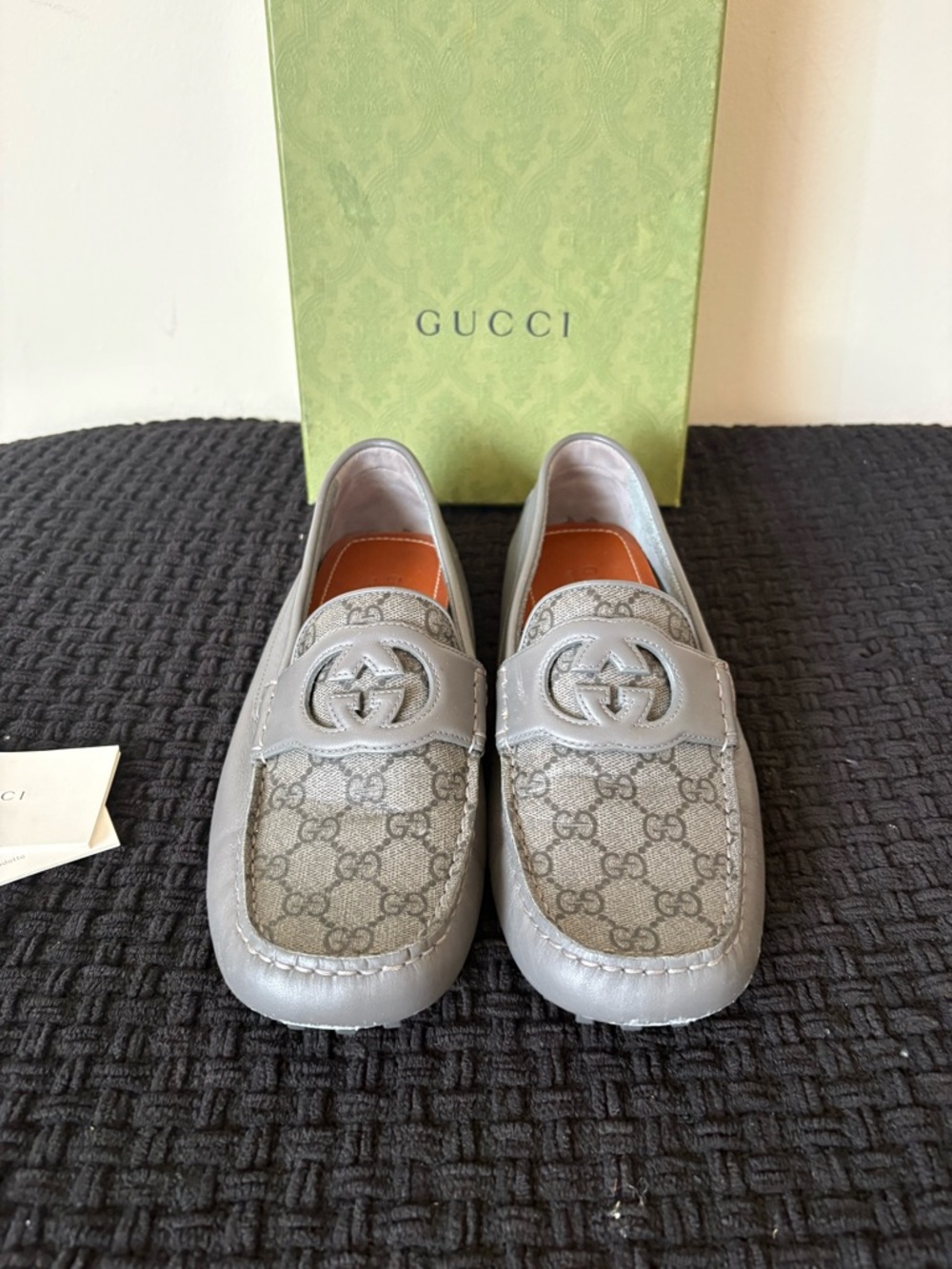 Gucci Gray GG Canvas Leather Trim Loafers